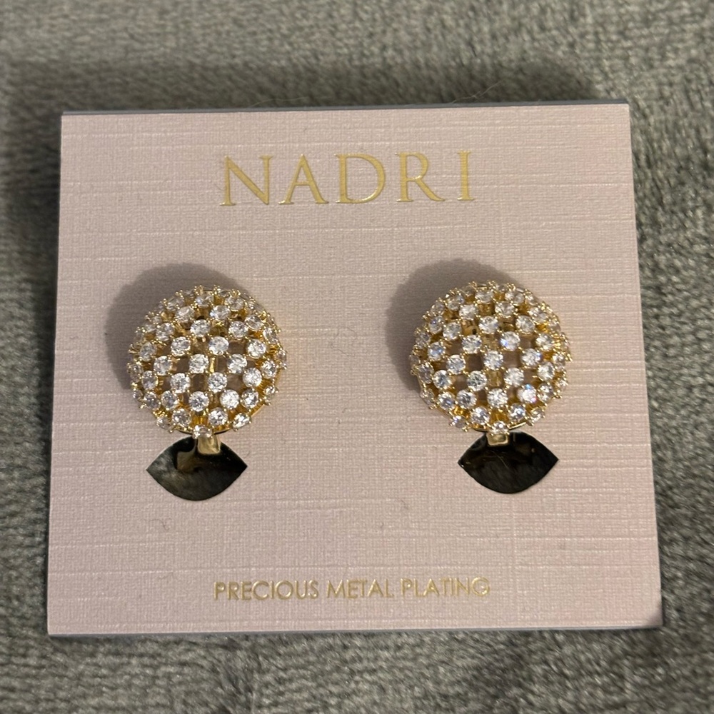 Nadri Gold and Crystal Clip On Earrings New